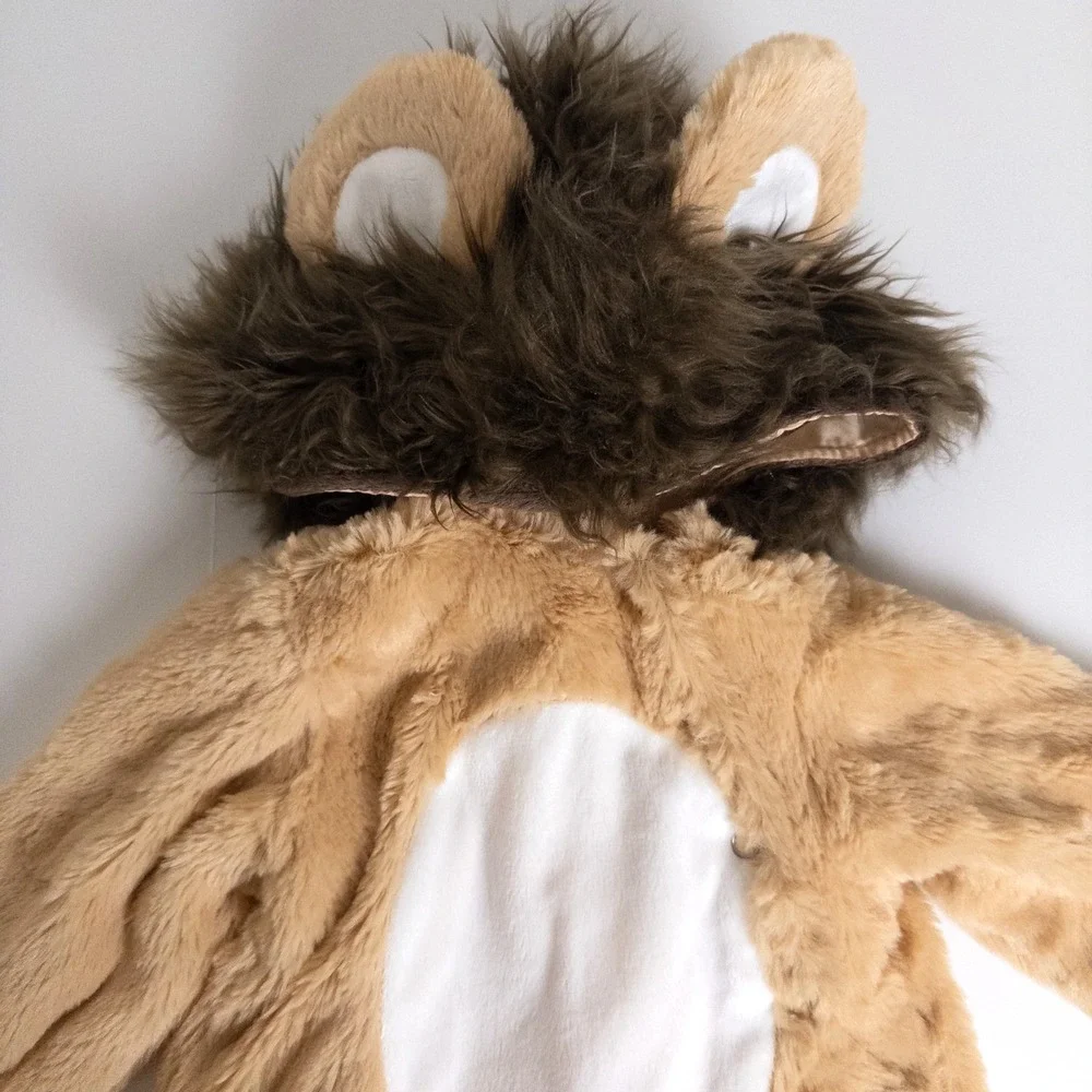 Pottery Barn Kids Lion‎ Costume 0-6M Tan Plush Faux Fur Halloween Jumpsuit - Picture 2 of 9